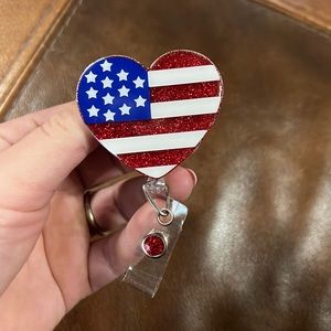 Fourth of July 4th summer American flag heart patriotic badge reel